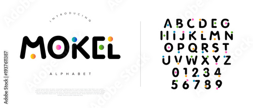Mokel modern rounded sans serif font with colorful dots for tech branding and playful nursery design
