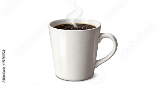 Steaming Hot Black Coffee in a Plain White Ceramic Mug with Ripples