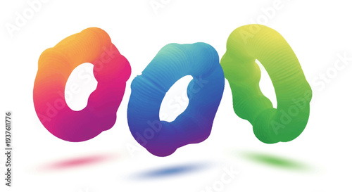 Three Colorful Abstract Gradient Ring Shapes Floating