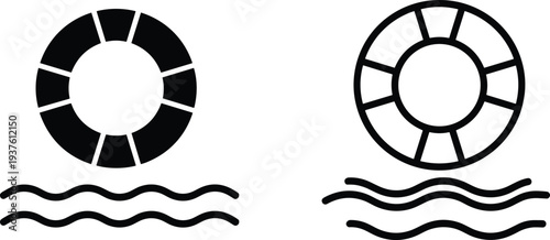 Lifebuoy Symbol Set Vector Illustration of Life Ring with Water Waves Isolated on White Background for Marine Safety Design