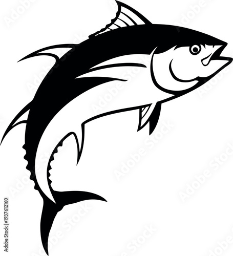 Majestic tuna fish silhouette jumping for seafood and sport fishing logo