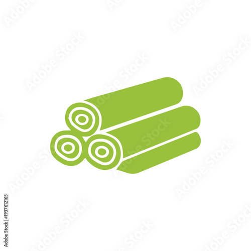 Minimalist Green Icon Of Three Stacked Rolls Of Turf Or Fabric