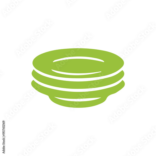 Simple Vector Graphic Of A Tidy Stack Of Clean Green Kitchen Dishes