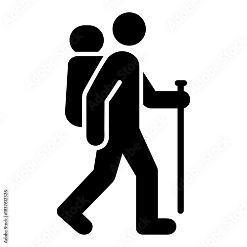Hiking icon, symbolizing trekking, mountain walking, and outdoor adventure travel.