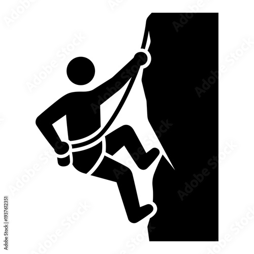 Rock climbing icon, symbolizing mountaineering adventure sport, cliff climbing, and outdoor challenge.