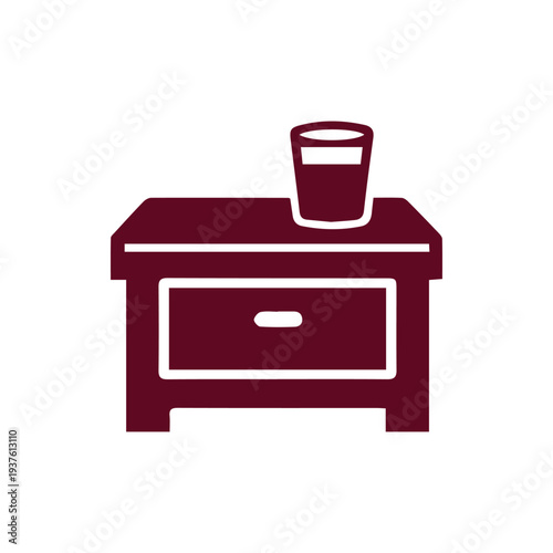 Minimalist Maroon Bedside Table Icon With A Glass Of Water On Top