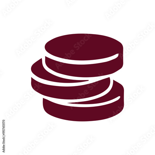 Maroon Stacked Coins Icon For Finance And Database Applications