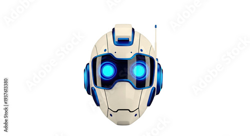 Futuristic Robot Head with Glowing Blue Eyes