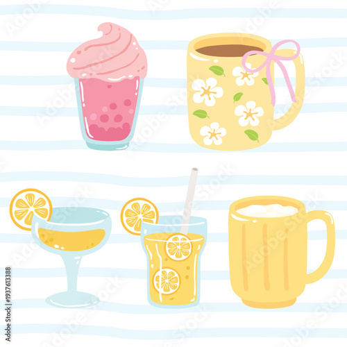 Set of various summer party drinks
