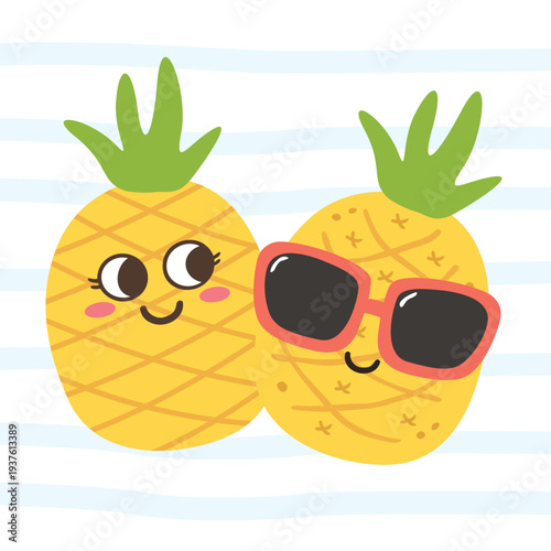 Cute Pineapple Wearing Sunglasses Illustration