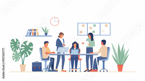 Business team collaborating in modern office space