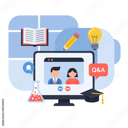 Online education on computer screen display.