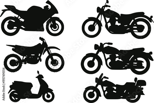 Motorcycle silhouette vector icon set isolated