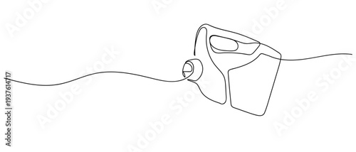 engine oil bottle in continuous line art drawing style. minimalist black linear sketch isolated on transparent background Editable stroke.