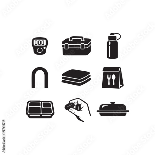 Essential Everyday Objects Minimalist Glyph Icon Set for Modern Design