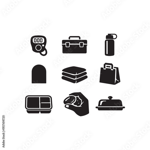 Diverse Black Silhouette Icons for Religious and Daily Life Themes