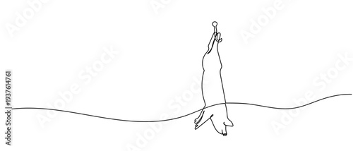 The pork was hanging in the cold storage room in continuous line art drawing style. minimalist black linear sketch isolated on transparent background Editable stroke.