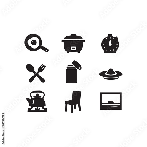 Essential Kitchen and Dining Solid Glyph Icon Set for Culinary Use