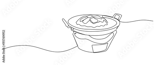 Moo Kratha (Thai BBQ) in continuous line art drawing style. minimalist black linear sketch isolated on transparent background Editable stroke.