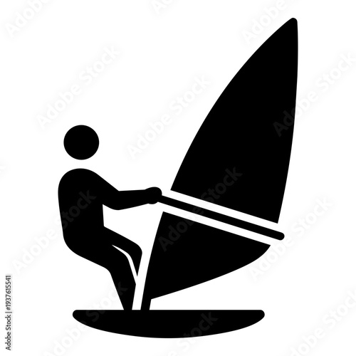 Sailing icon with person navigating sailboat, symbolizing water sport, sea travel and nautical adventure.