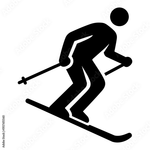Skier solid icon representing skiing sport, winter activity, and alpine recreation.