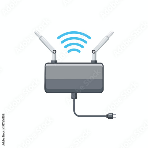 Wireless Router with Antennas and Signal Icon