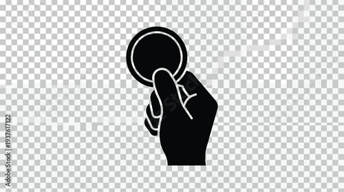 Black Hand Holding Round Coin or Token Icon Vector