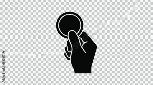 Black Hand Holding Round Coin or Token Icon Vector