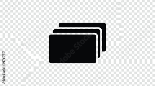 Stack of Three Black Rectangular Cards Icon on Transparent Background