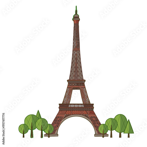 eiffel tower paris france landmark flat illustration