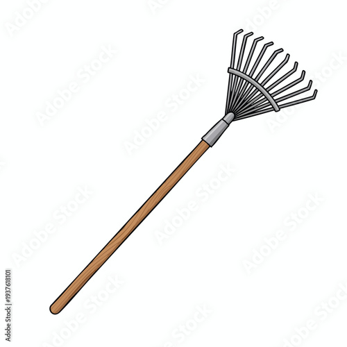 Gardening Rake Tool for Lawn and Garden Cleanup Wooden Handle and Metal Tine Head