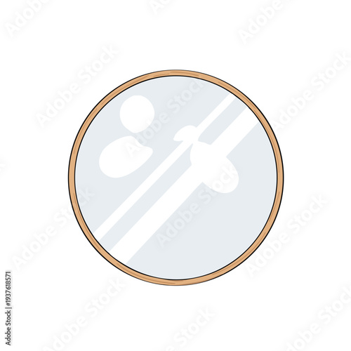 Close up of a Round Mirror with Reflection and Minimalist Frame