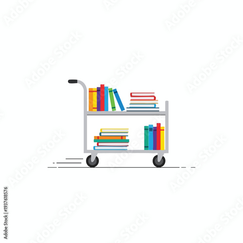 Modern Book Cart with Colorful Reading Materials for Libraries and Educational Spaces