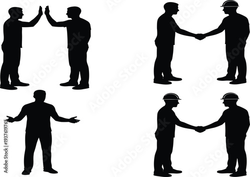 Vector Silhouette Illustration of Business People Teamwork Partnership Cooperation Greeting Meeting Concept