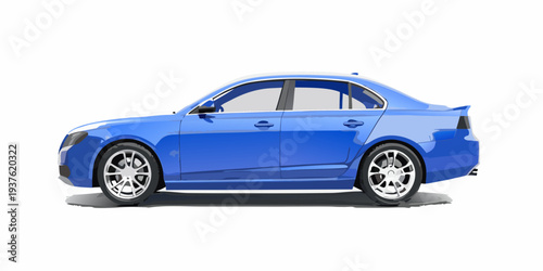 Blue sedan car isolated on a white background side view