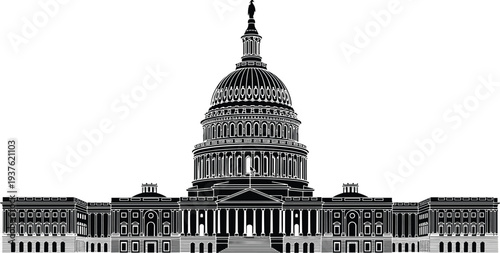 united states capitol building silhouette, washington dc landmark illustration, american government architecture, historic capitol monument, usa political symbol