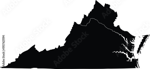 virginia state map silhouette, usa state outline illustration, american geography symbol, black virginia map design, united states cartography
