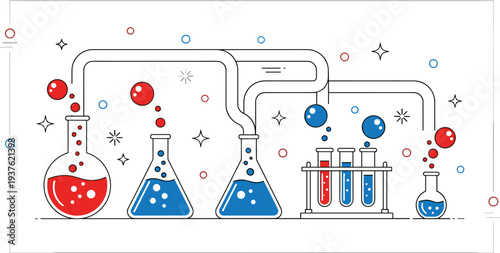 Chemistry Laboratory Experiment Vector Illustration with Glass Flasks Test Tubes Chemical Reactions and Scientific Research Equipment for Education and Science Design