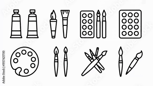 Artist's painting tools and supplies for creative hobbies and leisure activities