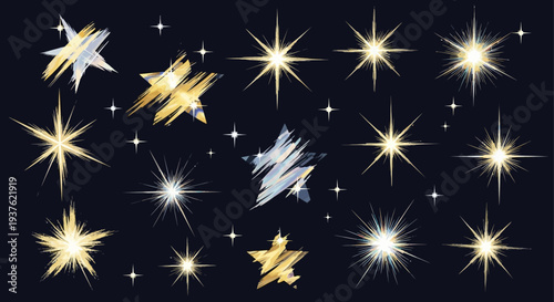 Konstfotografi Blue night sky seamless pattern with glowing Christmas stars and winter snow spa