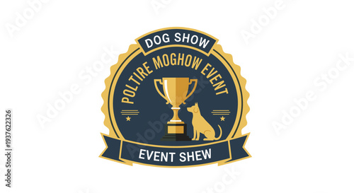 Dog Show Event Emblem with Trophy and Dog.