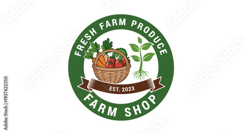 Farm Shop Logo with Fresh Produce Basket.