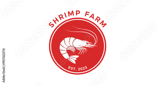 Shrimp Farm Logo with Prawn Illustration.
