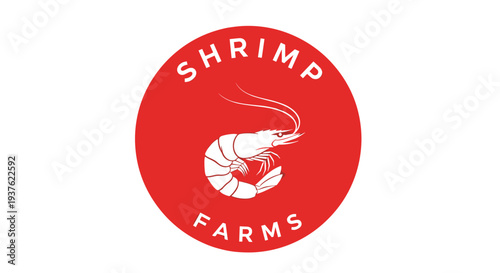 Shrimp Farms Logo with Prawn Illustration.