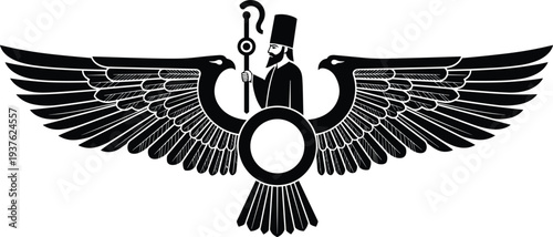 ancient egyptian winged sun symbol, horus falcon emblem, egypt mythology icon, pharaonic heritage illustration, sacred egyptian design