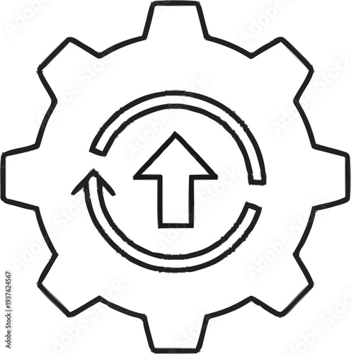 Mechanical gear with arrow update symbol for software upgrade system maintenance process and technical configuration