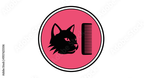 Black Cat Head and Comb Icon.