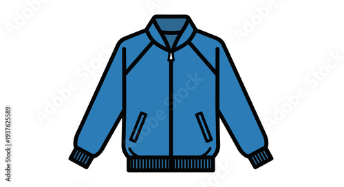 Blue Bomber Jacket with Zipper and Pockets.