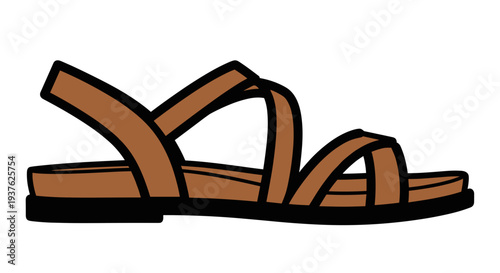 Brown Leather Sandal with Strap Details.
