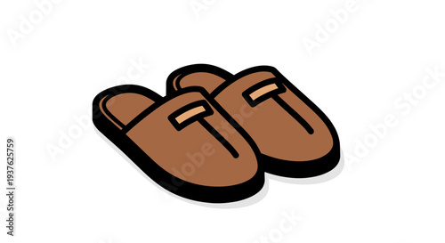Brown Slippers on White Background.